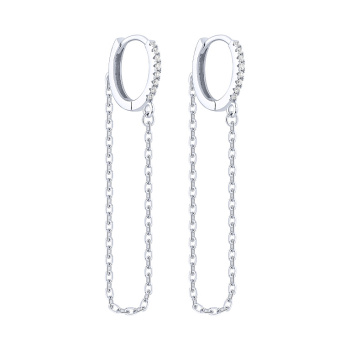 Сережки-кольца из серебра с подвесом и фианитами  - 2257766