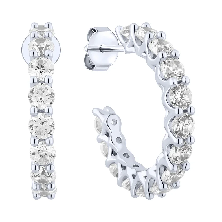 Серьги-гвоздики из серебра с фианитами в вечернем стиле - 2199336