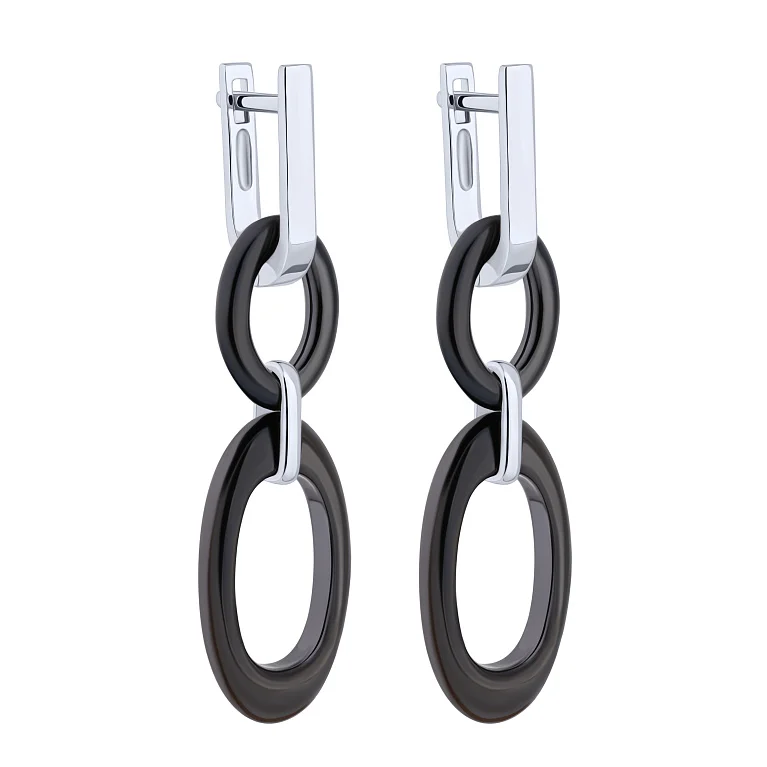 Срібні сережки "Овал" з керамічними підвісами - 2149455