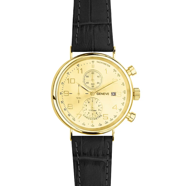 Часы "Geneve" наручные в лимонном золоте с кожаным ремешком - 2181244