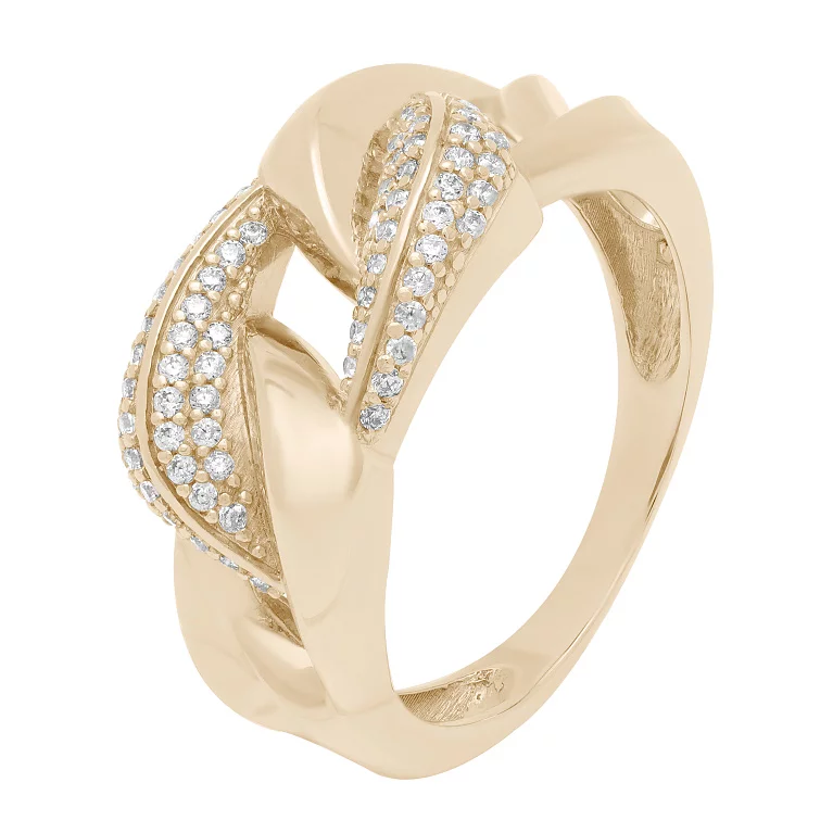 Широкое кольцо "Звенья" с фианитами из красного золота. Артикул КВ1510р: цена, отзывы, фото – купить в интернет-магазине AURUM