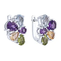 Серебряные серьги с аметистом, цитрином, хризолитом, топазом и фианитами - 2091667