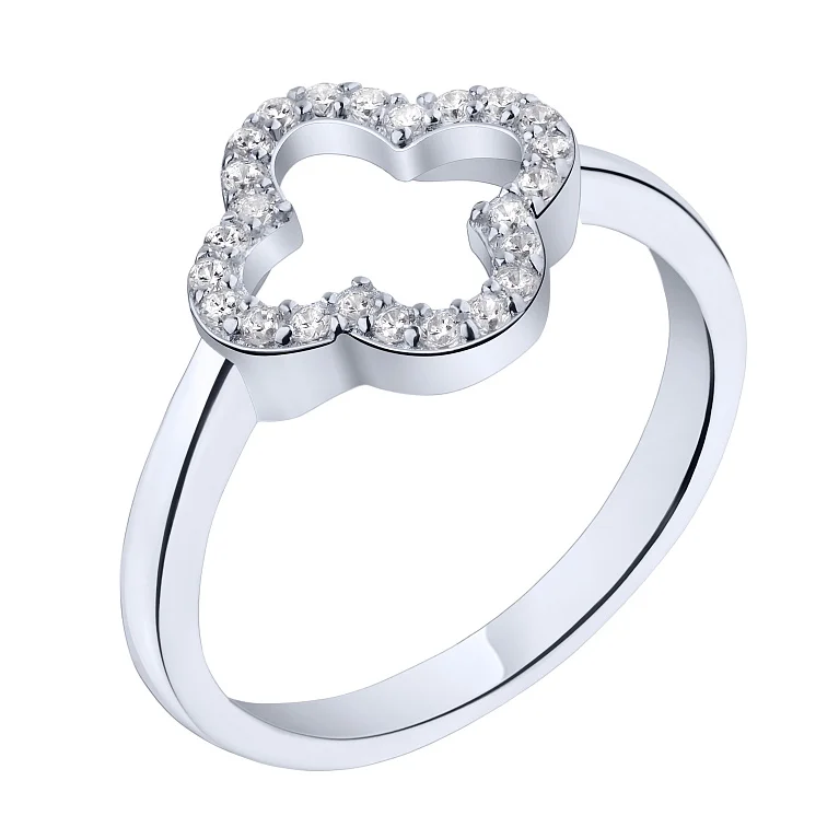 Кольцо "Клевер" из серебра с фианитами - 2192830