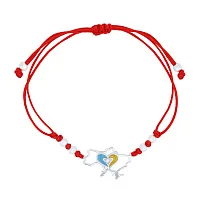 Браслет с красным шелком и серебром "Украина в сердце" с эмалью и фианитом - 1682733