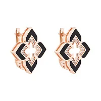 Серьги "Цветок" в красном золоте с фианитами и эмалью - 2093509