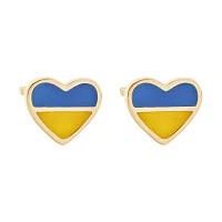 Сережки-гвоздики з червоного золота "Серце-України" з емаллю - 1499835
