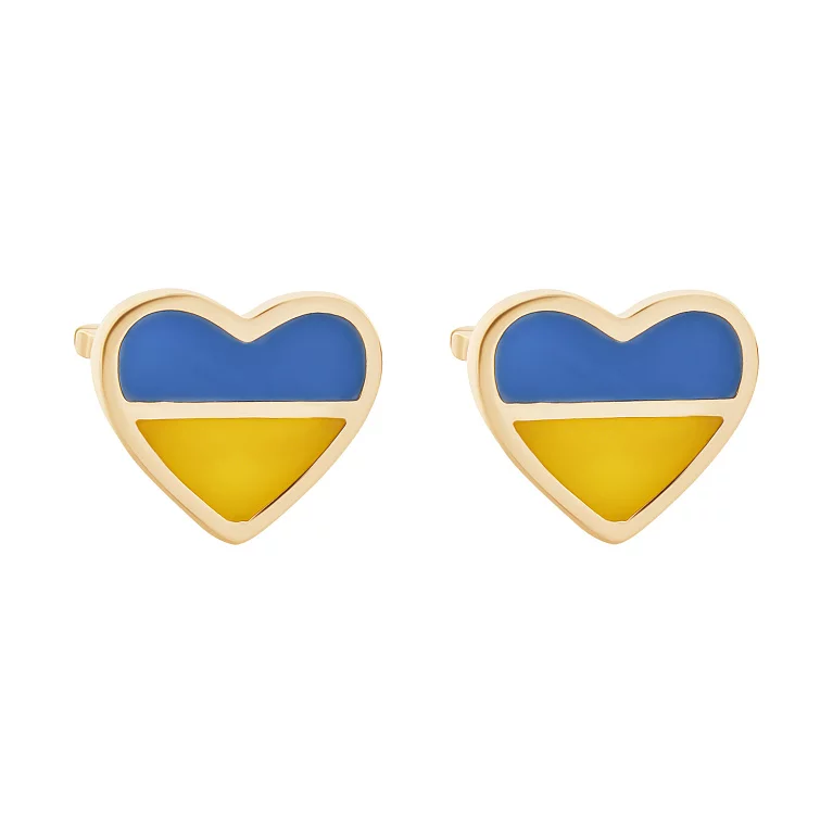 Сережки-гвоздики из красного золота "Сердце-Украины" с эмалью. Артикул СП1207и: цена, отзывы, фото – купить в интернет-магазине AURUM