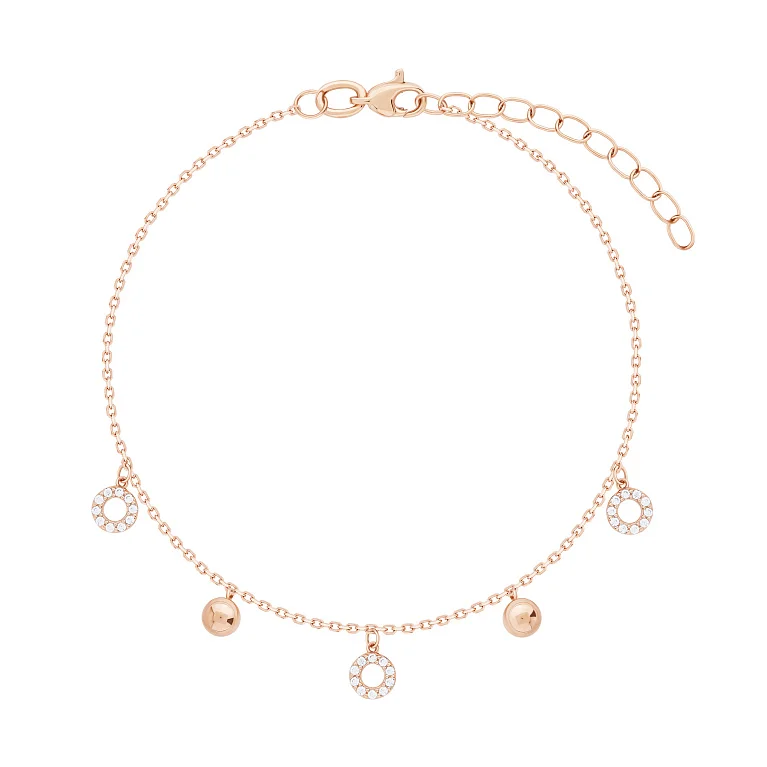 Браслет із червоного золота "Геометрія" з підвісами та фіанітами - 2093575