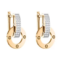 Сережки з комбінованого золота "Love" з фіанітами - 2142144