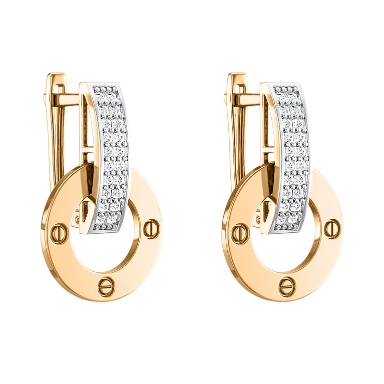 Серьги из комбинированного золота "Love" с фианитами - 2142144