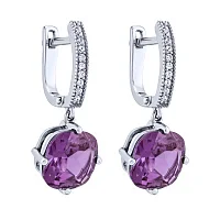 Срібні сережки з підвісом, олександритом та фіанітами - 2090941