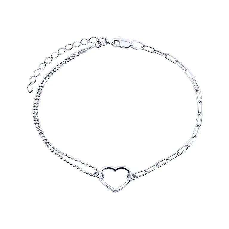 Браслет "Сердце" в серебре двойное плетение - 2153397