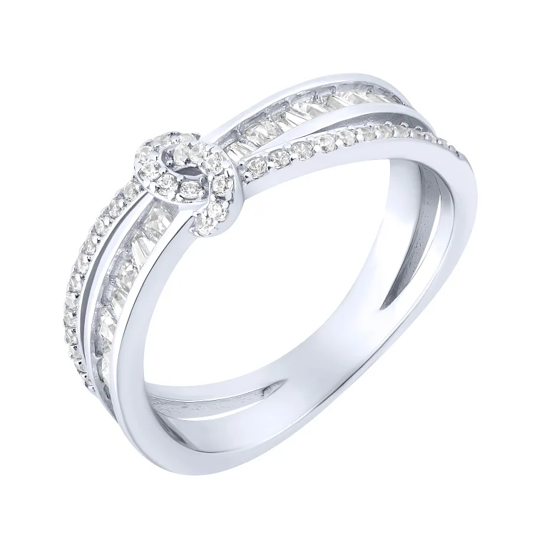 Подвійна каблучка "Переплетення" зі срібла з фіанітами  - 2216761