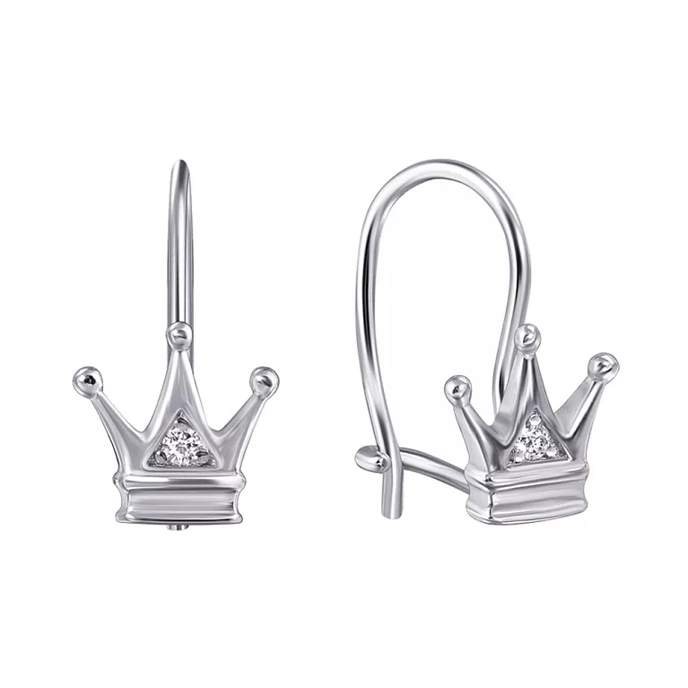 Срібні сережки-петлі Корона з фіанітом. Артикул 7502/С2Ф/364: ціна, відгуки, фото – купити в інтернет-магазині AURUM