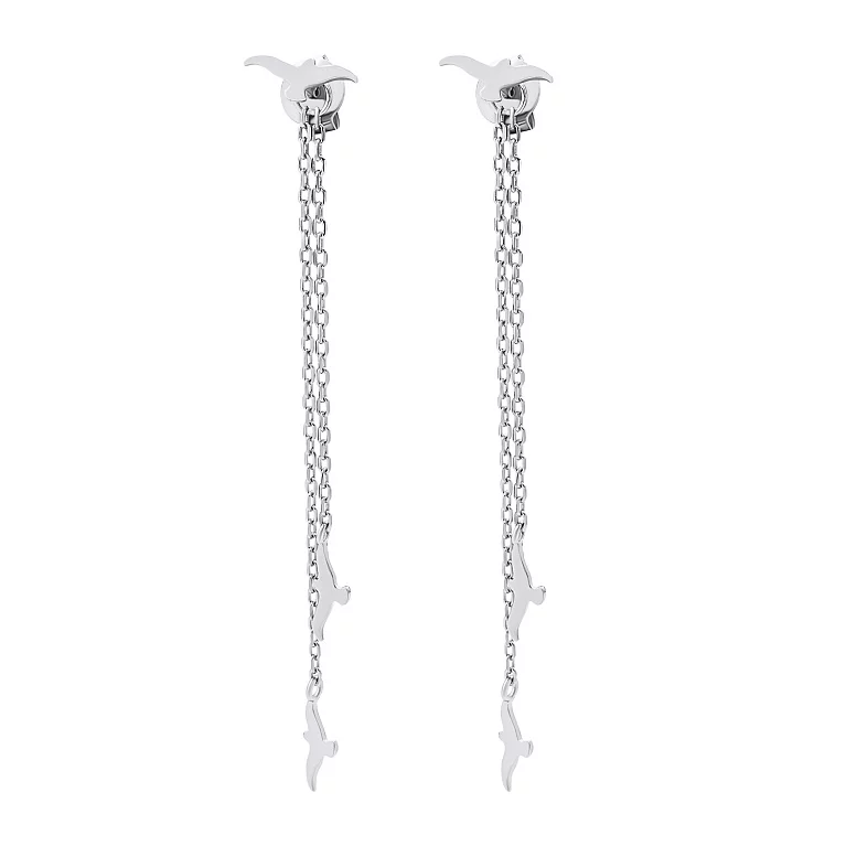 Срібні сережки-гвоздики з підвісками "Пташки". Артикул 7518/СК2/1024: ціна, відгуки, фото – купити в інтернет-магазині AURUM