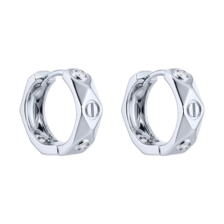 Серьги-кольца "Love" из серебра с фианитами  - 2247673