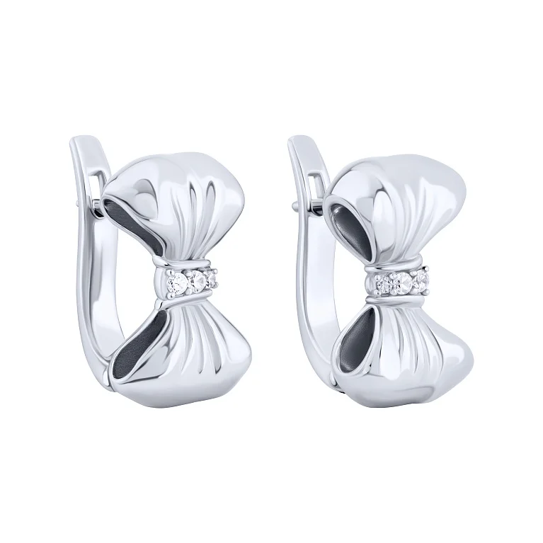 Серебряные серьги "Бантик" с фианитами - 2172651