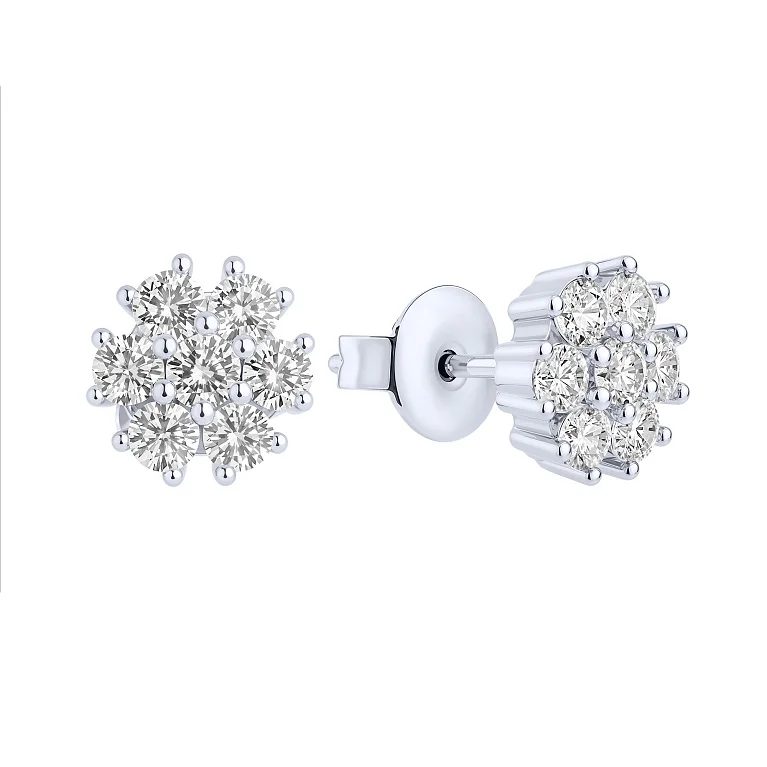 Серебряные серьги-пусеты "Цветок" с фианитами - 2159906