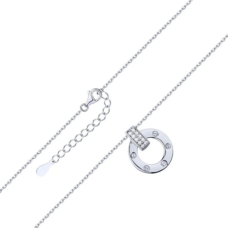 Цепочка с подвесом "Love" из серебра с фианитами плетение якорь - 2199151