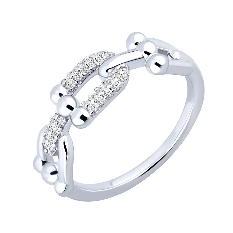 Срібна каблучка "Ланки" з фіанітами  - 2186978