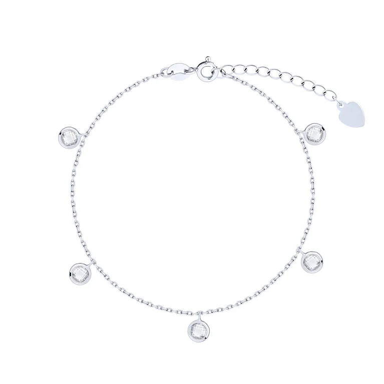 Браслет з підвісками і фіанітами в сріблі якірне плетіння - 2137997