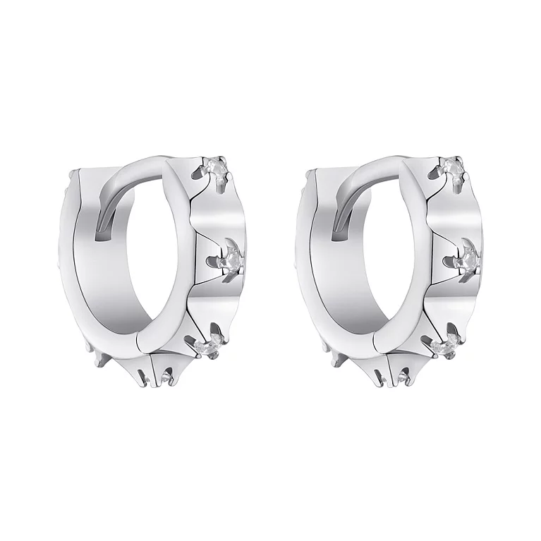 Серьги-кольца серебряные с фианитами и Шипами . Артикул 7502/4508/10: цена, отзывы, фото – купить в интернет-магазине AURUM