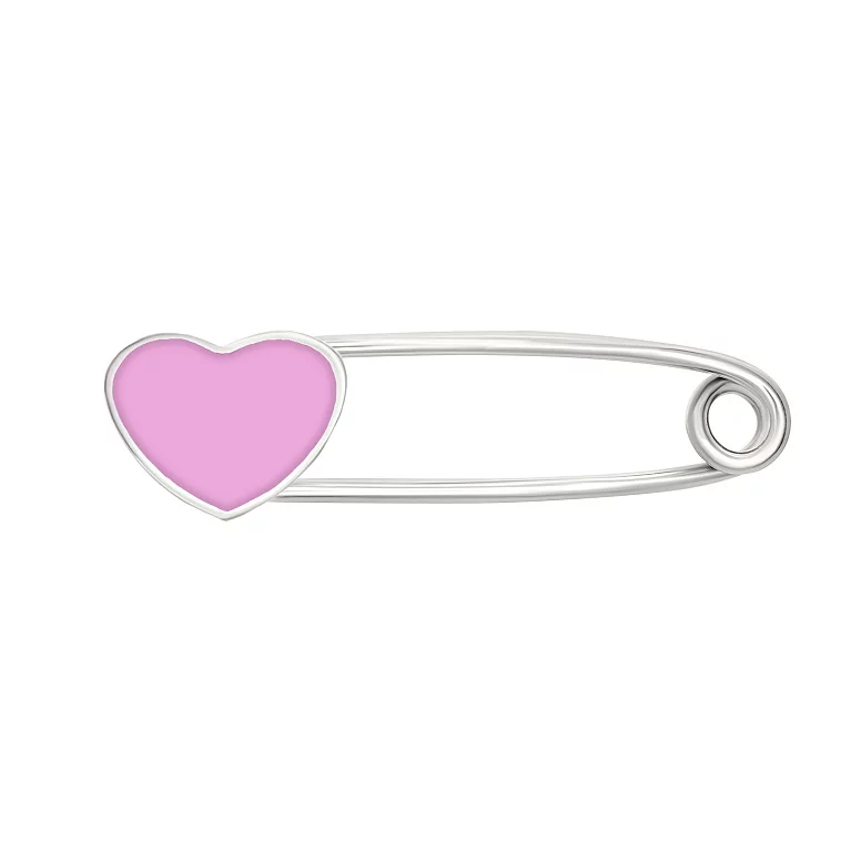 Булавка "Сердце" серебряная с розовой эмалью. Артикул 7511/930AgшпР/61: цена, отзывы, фото – купить в интернет-магазине AURUM