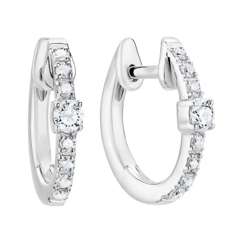 Серьги-кольца с дорожкой бриллиантов в белом золоте - 1670379