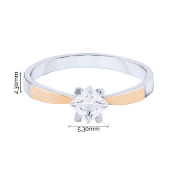 Серебряное кольцо с накладками  из красного золота с фианитом - 2122535