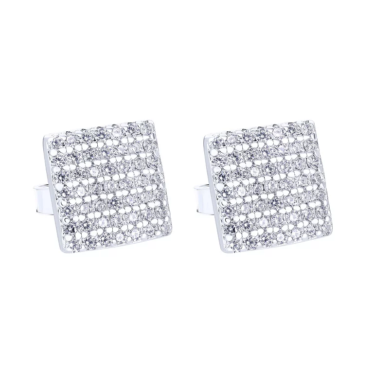 Срібні сережки-гвоздики квадратної форми з фіанітами. Артикул 7518/6500: ціна, відгуки, фото – купити в інтернет-магазині AURUM