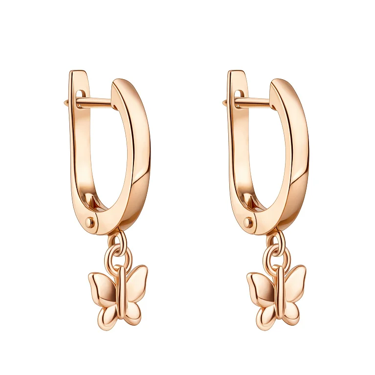 Дитячі сережки "Метелики" з червоного золота з підвісом - 2207056
