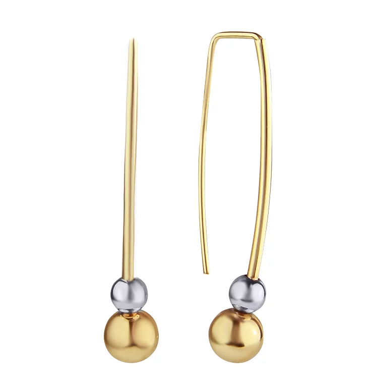 Сережки-петлі з комбінованого золота Кульки. Артикул 100965ж: ціна, відгуки, фото – купити в інтернет-магазині AURUM