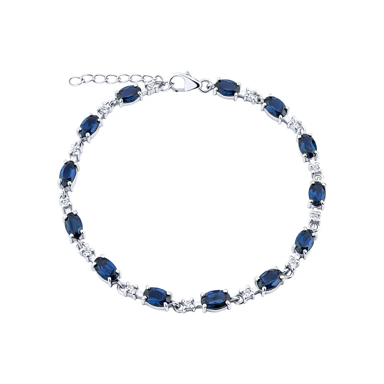 Срібний браслет з сапфірами та фіанітами плетіння фантазія - 2167128