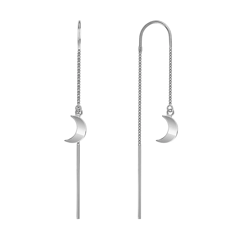 Срібні сережки-протяжки з підвісками "Місяць" і родіюванням. Артикул 7502/1584019: ціна, відгуки, фото – купити в інтернет-магазині AURUM