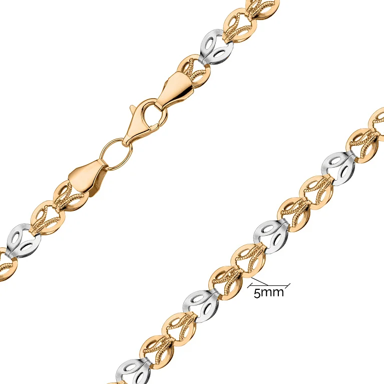 Кольє з плетінням фантазія в комбінованому золоті - 1856651