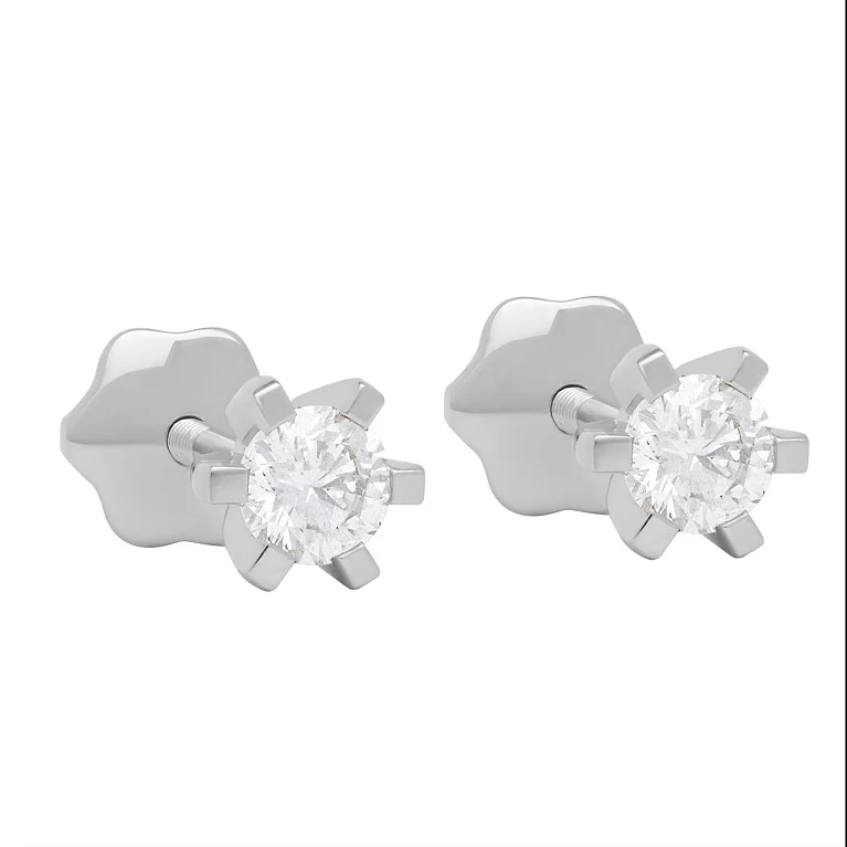 Сережки-гвоздики з діамантом з білого золота. Артикул С341593020б: ціна, відгуки, фото – купити в інтернет-магазині AURUM