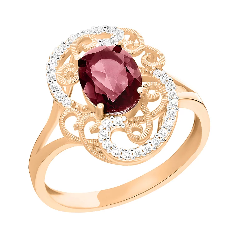 Ажурное кольцо из красного золота "Завитки" с кварцем и фианитами. Артикул 140668ПрГ: цена, отзывы, фото – купить в интернет-магазине AURUM