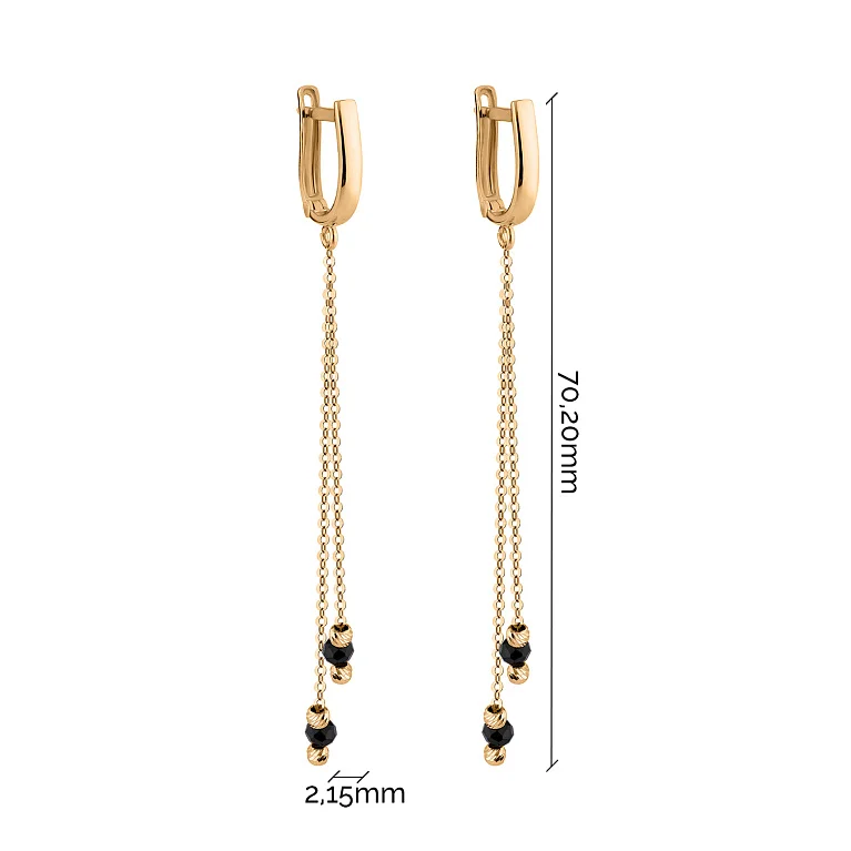 Сережки з підвісом "Кулі" з червоного золота з алмазною гранню та оніксом - 1872773