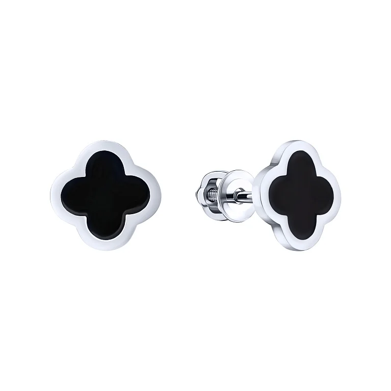 Срібні сережки-пусети "Конюшина" з емаллю - 2182598