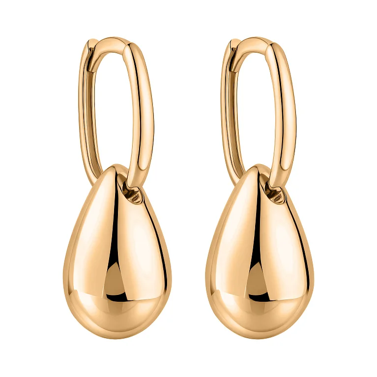 Серьги-кольца трансформеры с подвесом "Капля" в красном золоте - 2182586