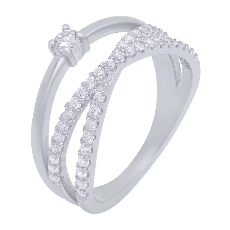 Двойное серебряное кольцо "Переплетение" с дорожкой фианитов. Артикул 7501/1405R: цена, отзывы, фото – купить в интернет-магазине AURUM