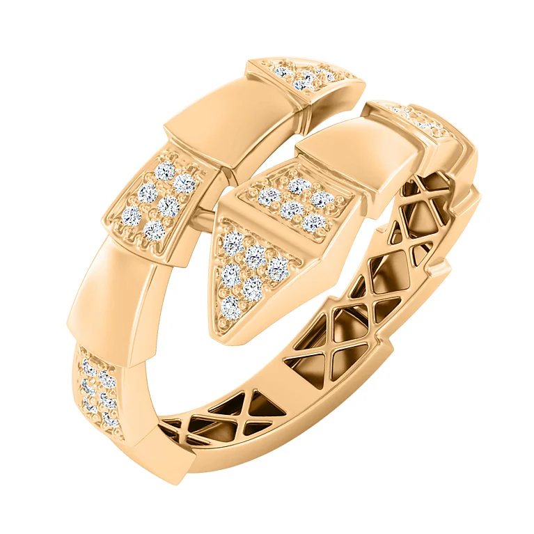 Каблучка з червоного золота "Змія" з розсипом фіанітів - 2142388