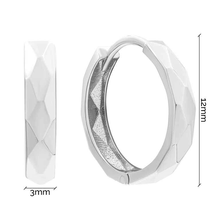 Серьги-кольца из белого золота с геометрическими гранями - 1575029