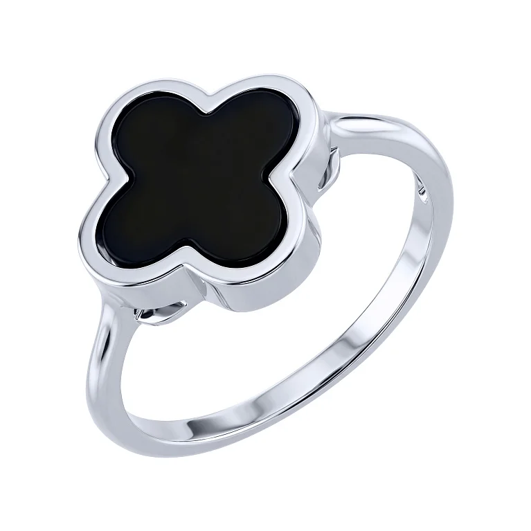 Срібна каблучка "Конюшина" з оніксом - 2159238