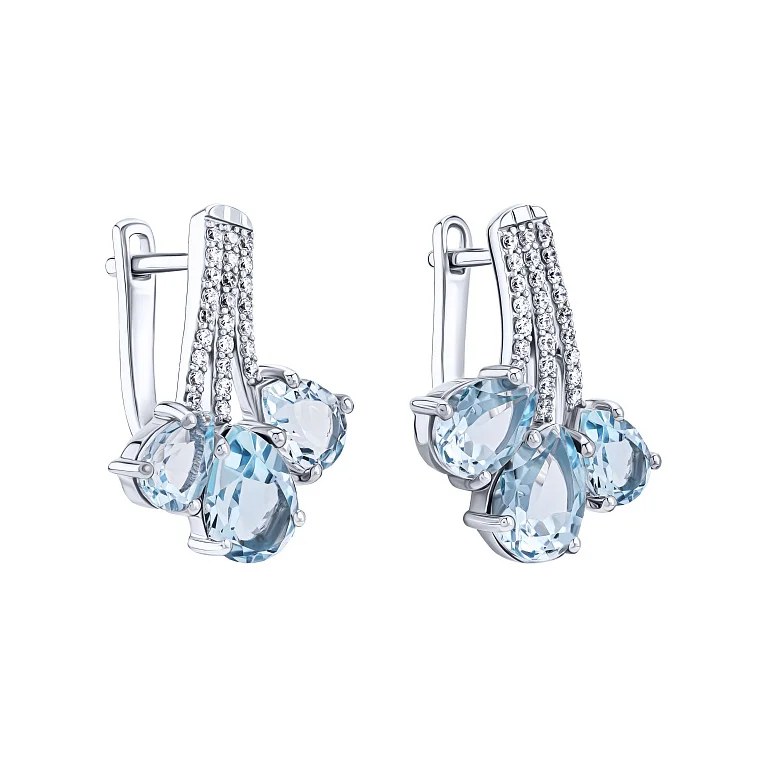 Срібні сережки з топазами та фіанітами - 2137675