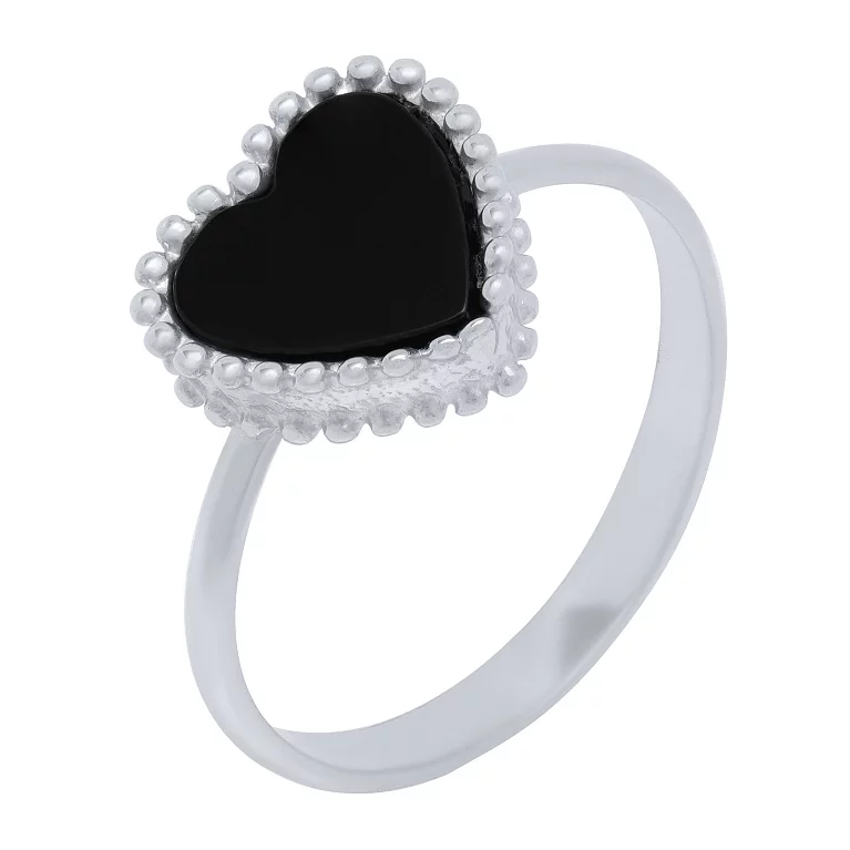 Серебряное кольцо "Сердце" с ониксом. Артикул 7501/2066/170: цена, отзывы, фото – купить в интернет-магазине AURUM