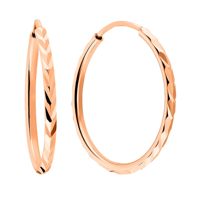 Сережки-кольца из красного золота с алмазной гранью. Артикул 100647/35: цена, отзывы, фото – купить в интернет-магазине AURUM