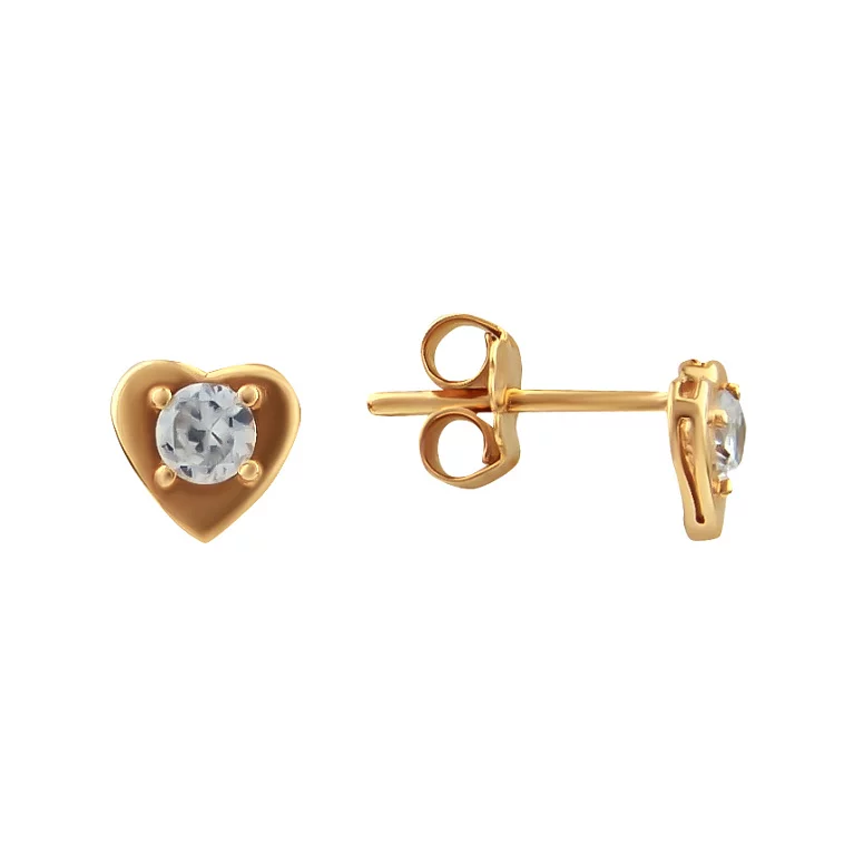 Золоті сережки "Сердечка" з фіанітом. Артикул Н2419: ціна, відгуки, фото – купити в інтернет-магазині AURUM