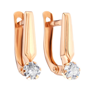 Серьги с фианитом из красного золота - 603442