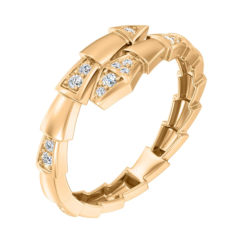 Кольцо "Змея" из красного золота с фианитами - 2123887